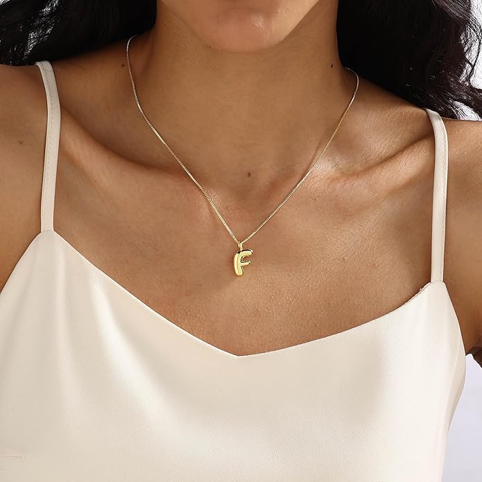 Bubble Gold Silver Letter Necklace Initial Necklaces for Women Trendy 14K Dainty Charm Pendant Name Necklace Personalized Jewelry Gift for Women Teen
