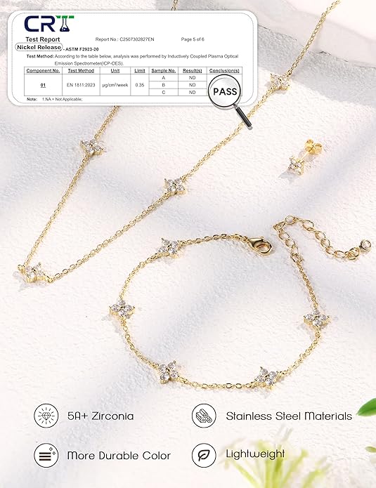 ORAZIO Dainty Silver Gold Jewelry Set for Women Trendy 14K Gold Plated CZ Flowers Pendant Choker Necklaces for Women Stud Earrings Clover Link Bracelets Stack Jewelry Gifts for Wedding Prom Brides