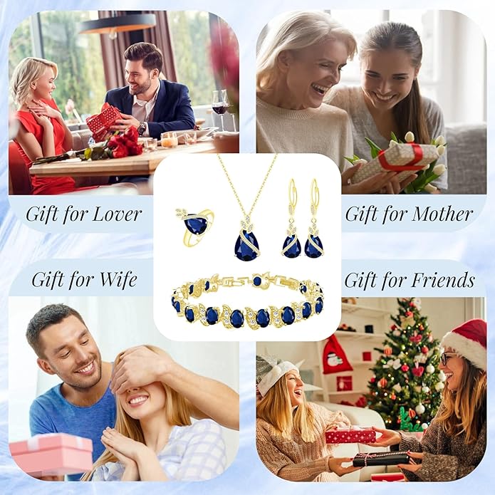 GZWHD Jewelry Set for Women CZ Earrings Necklace Ring Bracelet Set Prom Party Wedding Jewelry Gift for Mother Friend Wife