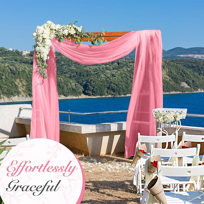 Cheesecloth Table Runner 3 Pack – 35x120 Inch (10ft) Boho Rustic Gauze Cloth Runners – Crinkle Polyester Table Decor for Wedding, Baby Shower, Bridal Shower, Birthday Party and More (Pink)
