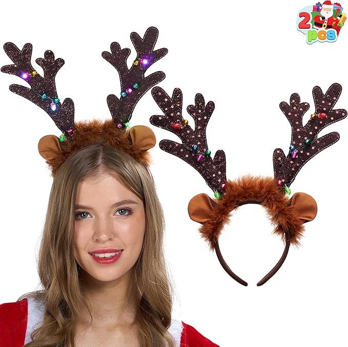 JOYIN 4 PCS Christmas Light Up Antler Headband, Long Antler Headband for Adult Kids Christmas Party Favor Supplies Xmas Accessories Holiday.
