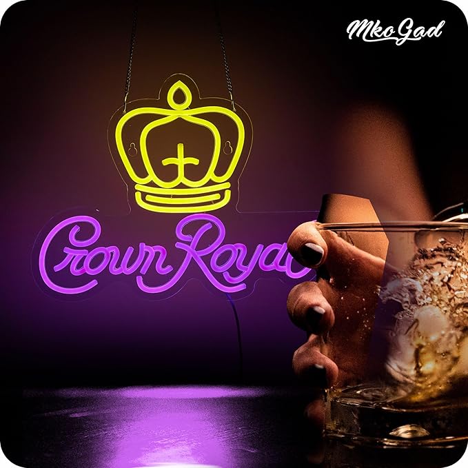 Crown Neon Sign for Wall Decor Beer Light Up Signs Whiskey LED Lights for Man Cave Bar Pub Store Party Club