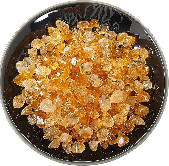 Polished Brazilian Citrine Crystal Chips 200 Pcs - 0.3" 10 oz Tumbled Stone Chips Crushed Sea Glass Stones Healing Reiki Crystal Making Home Decoration