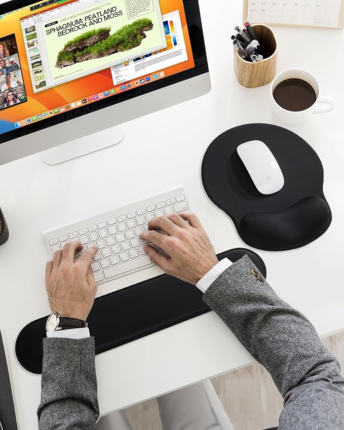Ergonomic Mouse Pad Wrist Support Set, Memory Foam Keyboard Wrist Rest Set, Ergonomic Keyboard Pad, Non-Slip Base Mousepad(Black Set)