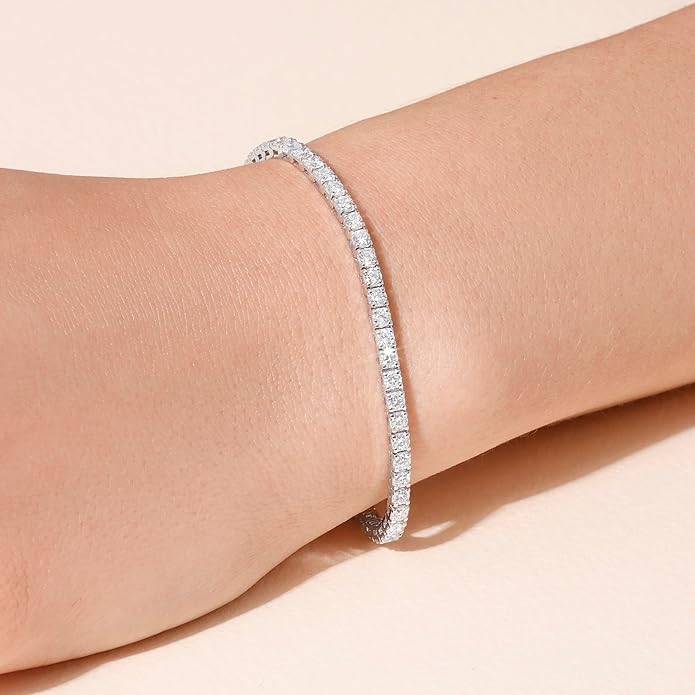 14K White Gold Tennis Bracelet With 3.00-5.00 TCW Lab Grown Diamond, 6.5"/7" Length, IGI Certified, Classic Diamond Bracelet, 4 Prong (E-F Color, VVS-VS), Tennis Bracelet For Women, Fine Jewelry