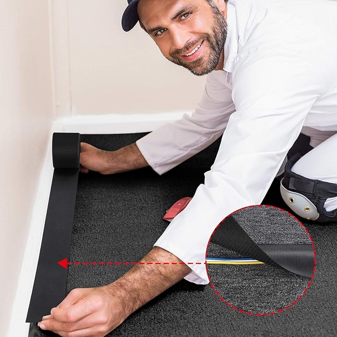 WILLBOND 2 Pack 10 ft x 3 Inch Cable Floor Strip Cable Cover Cords Carpet Protector Management Hook and Loop Tape for Wires on Floor Cords and Prevent a Trip Hazard (Black)