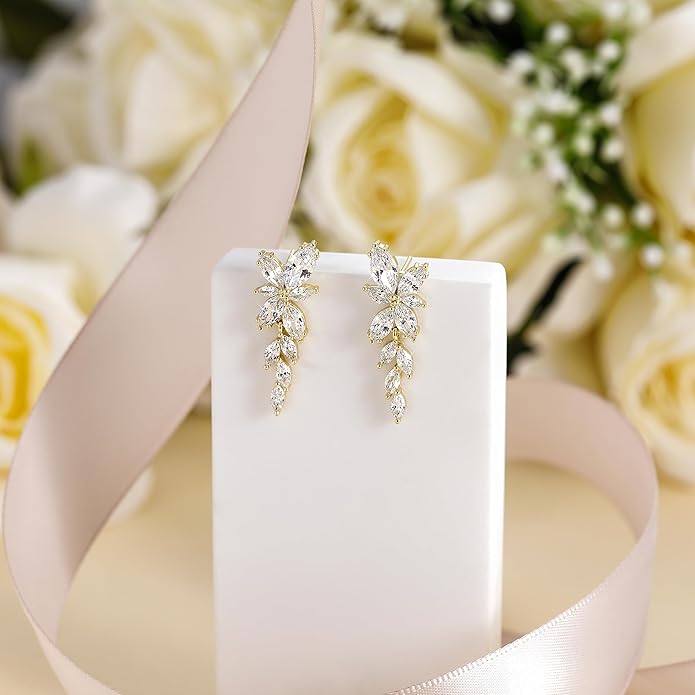 EAMTI Silver Dangle Earrings for Women Cubic Zirconia Marquise Bridal Wedding Earrings 925 Sterling Silver Post Engagement Earring