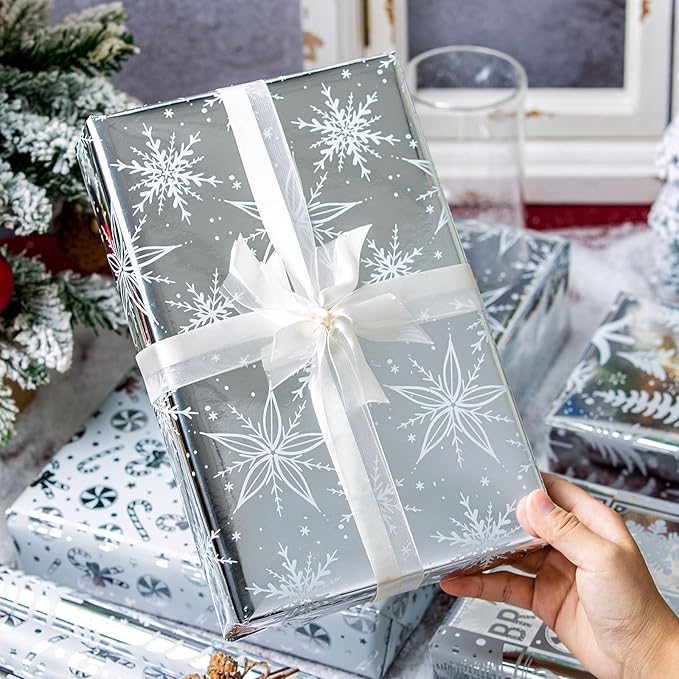 MAYPLUSS Christmas Wrapping Paper Jumbo Rolls with Gridlines - 30IN X 120IN - 4 Roll - Christmas Tree Snowflakes Candy Cane for New Year Holiday Party Kids