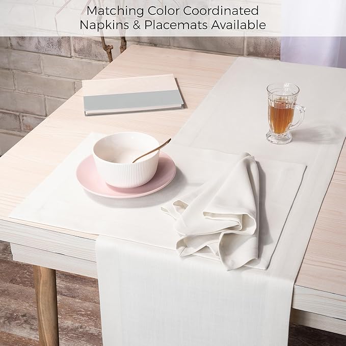 D'Moksha Homes Ivory Table Runner 14 x 36 Inch - Faux Linen Table Runner - Wrinkle Resistant, Machine Washable Ideal for Dresser, Coffee Tables, Thanksgiving, Christmas, Holiday - 100% Recycled Fabric