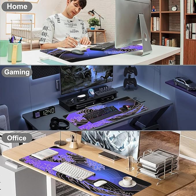 Mouse Pad, Large Ocean's Crest Leap Desk Mat, Extended Non-Slip Gaming Keyboard Mousepad Desk Pad, Thick Stitched Edges Waterproof Mouse Mat 31.5"x15.7" (Vaporwave Pop Art)