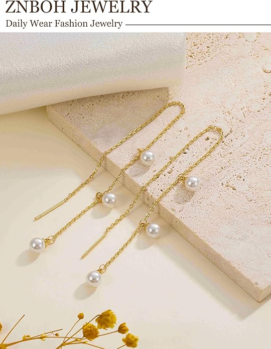 Gold Silver Dangle Earrings for Women Trendy 14K Gold Plated Drop Long Threader Chain Dangling Earring Hypoallergenic Pearl Butterfly Flower Clover CZ Wedding Earrings for Brides Jewelry Gifts