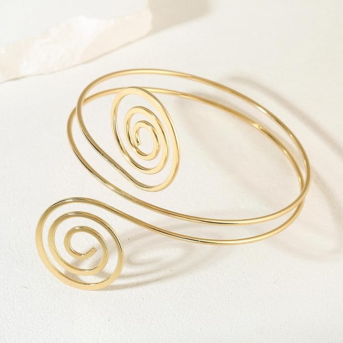8PCS Upper Arm Cuff Bracelets for Women Gold Silver Arm Band Cuff Bangle Bracelet Adjustable Minimalist Coil Armband Armlet Set