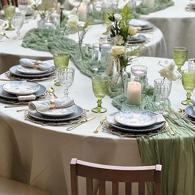 6 Pack Sage Green Cheesecloth Table Runner 10FT Boho Cheese Cloths Gauze Fabric Table Runners 120 Inch Rustic Sheer for Wedding Birthday Party Baby Shower Centerpiece Home Decorations