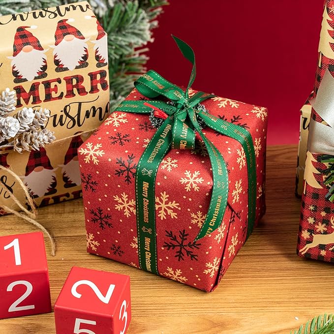 RUSPEPA Christmas Wrapping Paper Rolls - 17 inches x 10 feet per Roll, Total of 3 Rolls - Santa Claus, Reindeer and Snowflake