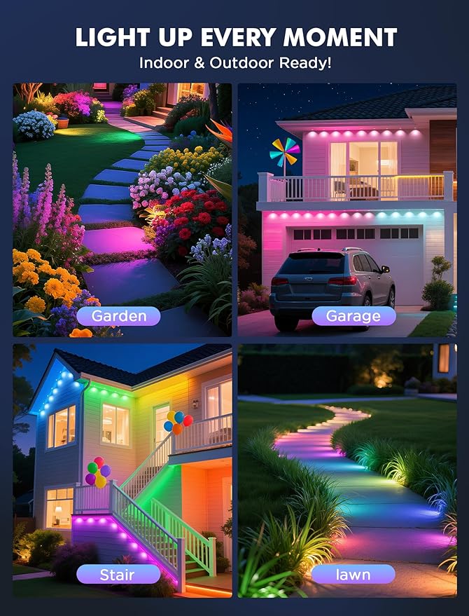 FNY Permanent Outdoor Lights 50ft Smart RGB with 30 LED, IP67 Waterproof for Outdoor Decor, App/Remote Control Eaves Lights Compatible with Alexa, Google Assistant, DIY Scene Modes for Christmas