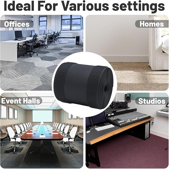 IHKFILAN Carpet Cord Cover Carpet Cable Management Under Desk Cable Grip Strip Black Hook and Loop Tape Cable Polyester Cover Protect Cables to Prevent Tripping Over Wires for Homes & Office (30ft)