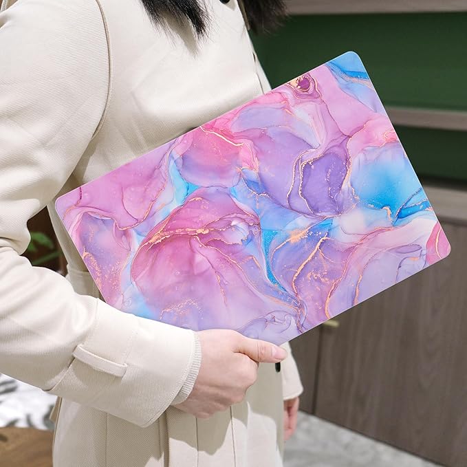 MEEgoodo Case for MacBook Air M4/M3/M2 13.6 inch 2025 2024 2022, Fit Model A3240 A3113 A2681, Compatible with MacBook Air 13 inch, Laptop Hard Shell Case with Keyboard Cover, Pink Marble Texture