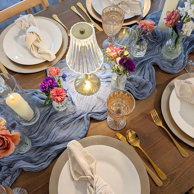 6 Pack Dusty Blue Cheesecloth Table Runner 10FT Boho Cheese Cloths Gauze Fabric Table Runners 120 Inch Rustic Sheer for Wedding Birthday Party Baby Shower Centerpiece Home Decorations