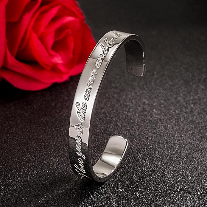 Dankadi Men & Women 925 Sterling Silver Bangle-Engravable Adjustable Cuff Bracelet -8MM/10MM Couple Bracelet- Unisex Jewelry For Him/Her Gift