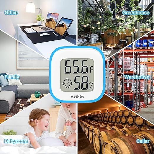 Vaikby Indoor Thermometer 4Pack, Humidity Gauge Meter Digital Hygrometer Room Thermometer for Home, Hight Accurate Temperature and Humidity Monitor, Large LCD Display Fahrenheit or Celsius