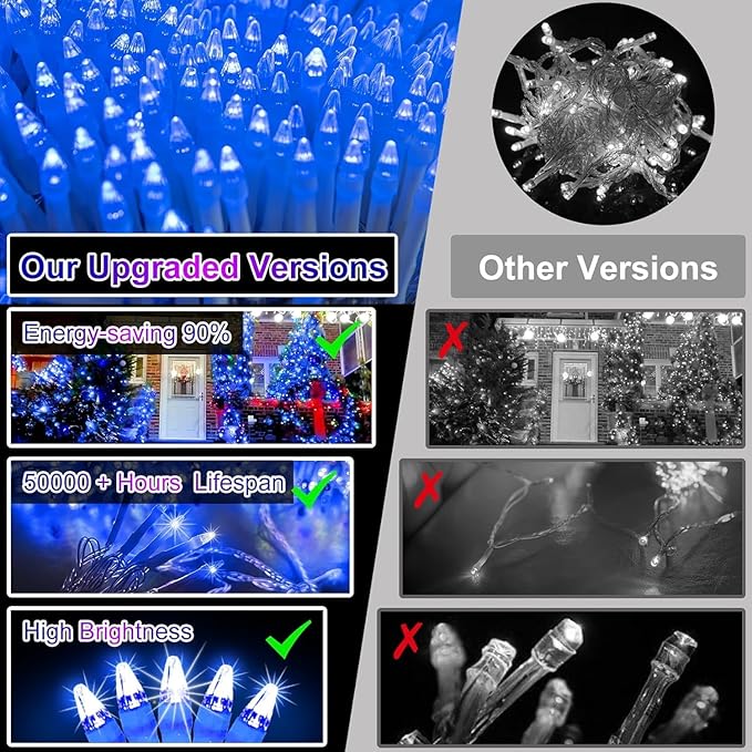 340 LED 90FT Christmas String Lights Outdoor, 12 Pro Modes and Timer Memory & Brightness, Plug in Outdoor Waterproof Clear Wire Twinkle Light for for Xmas Yard Tree Wedding Party Decor (Blue)