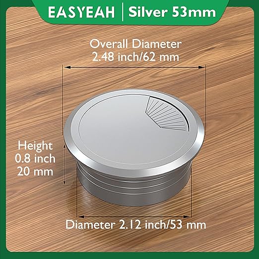 5 Pcs Desk Grommet 2-1/16" / 53 mm, Desk Cord Hole Cover, Cable Grommet ABS Plastic, Desk Hole Grommet for Home & Office Pc, Detachable Adjustable Cable Cord Organizer-Silvery