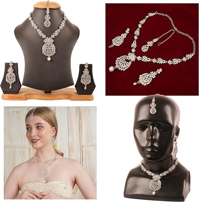 Touchstone Indian jewelry sets for women maang tikka wedding guest gold necklace bollywood jewellery set pageant elegant prom bride accessories western crystal chunky rhinestone necklaces