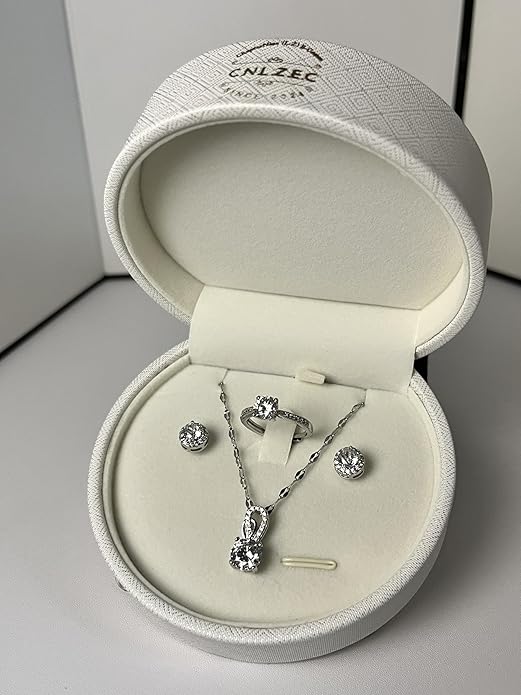 Stunning 3-piece Moissanite Jewelry Set - Necklace, Ring & Earrings | Elegant Wedding Jewelry Sets for Brides | Perfect Moissanite Earrings & Necklace | Timeless Bride Earrings & Wedding Earrings for Brides