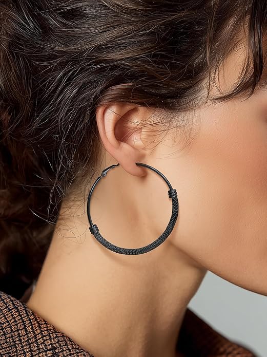 KeyStyle Mesh Hoop Earrings for Women, Stainless Steel Gold Hoops Earring Lightweight Loops, 2MM Thick Hypoallergenic Circle Endless Hollow Hoop 20mm-80mm
