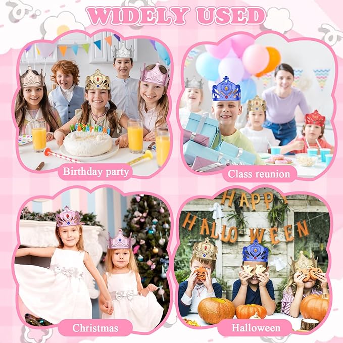 ZYNERY 29 Pcs Foam Crowns Set for Kids Princess Crowns Tiaras King Crown DIY Crafts with Gem Stickers Bulk 4-14mm Rhinestones,Birthday Party Role Play