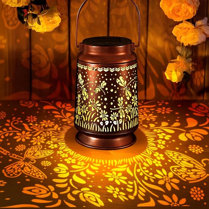 Solar Lanterns Outdoor Waterproof Gifts for Women Grandma Gifts for Mom Butterfly Garden Decor Solar Hanging Lantern Metal for Patio Yard Festival Pathway Landscape