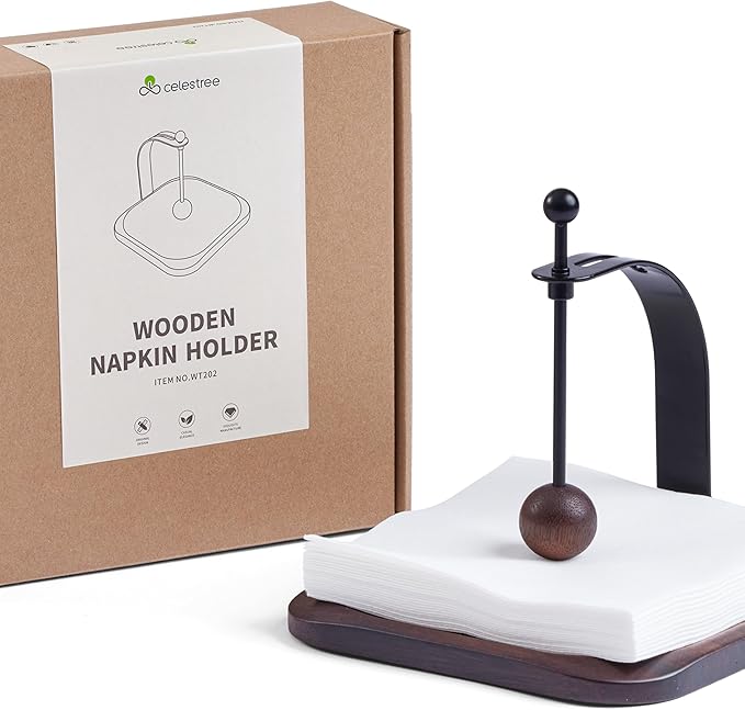Napkin Holder for Table, Wood Napkin Holders for Paper Napkins, Cocktail Napkin Holder, Suitable for Kitchen, Restaurant, Bar, Office, Parties, Home Décor, Hotel, Cafe (South American black walnut)
