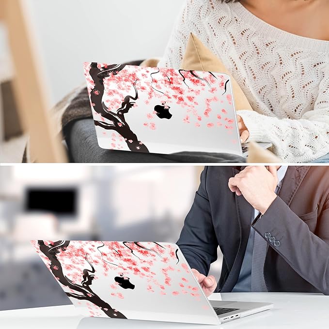 TWOLSKOO Compatible with M4 MacBook Air 15 inch Case 2025-2023 Released Model M4 A3241 M3 A3114 M2 A2941, Plastic Hard Shell & Screen Protector & Keyboard Cover & Trackpad Film, Cherry Blossoms