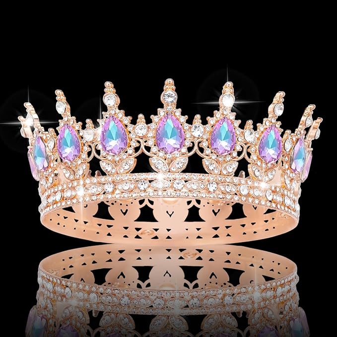 Queen Crown Rhinestone Wedding Crowns and Tiaras for Women Costume Party Hair Accessories Princess Birthday Crown Crystal Bridal Crown (Rose Gold & Violet Crown)