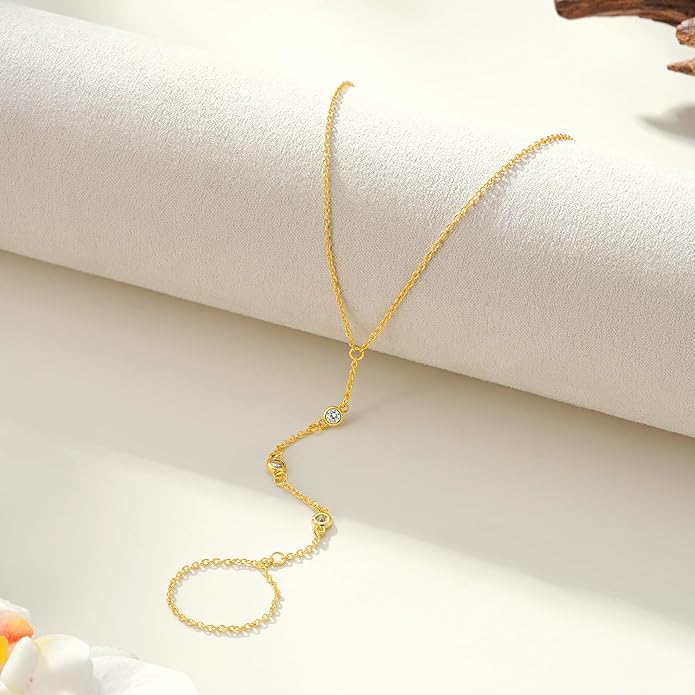 Gold Hand Chain for Women - Adjustable 14K Gold Plated Dainty Ring Bracelet Hand Chain Trendy Finger Ring Bracelet Hand Chains Stack Summer Jewelry for Women