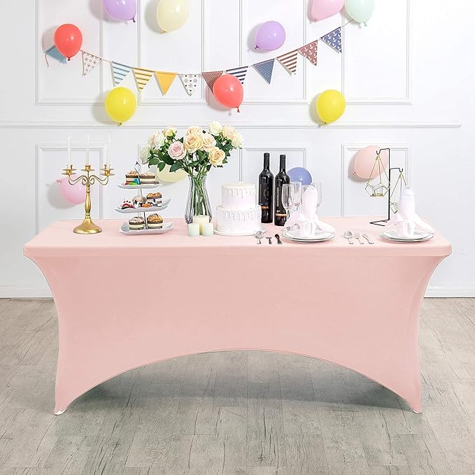 FORLIFE 4Pack Spandex Table Covers,Fitted Tablecloth for Rectangular Tables, Stretch Patio Table Covers, Universal Spandex Table Cover for Wedding, Banquet, Party (6ft, BlushPink)