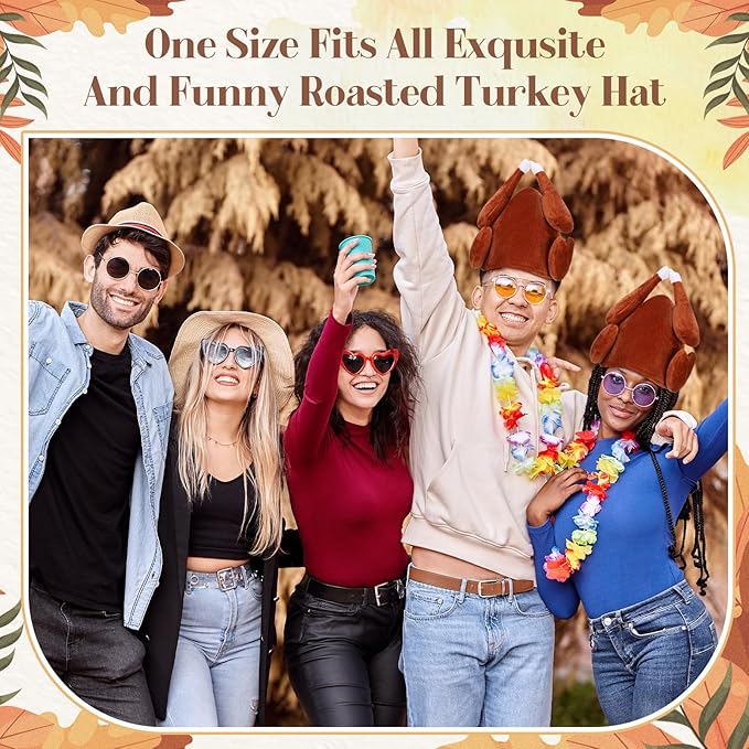 Hanaive 10 Pieces Thanksgiving Turkey Hats Bulk for Adults Turkey Costume for Dress-up Party Plush Turkey Hat Party Supplies