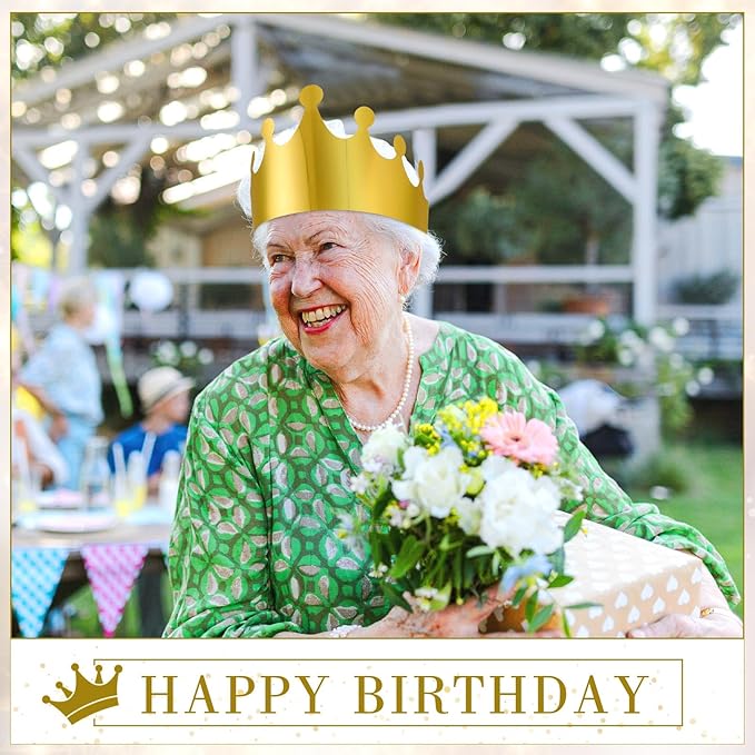 Crtiin 100 Pcs Gold Paper Crowns Birthday Party Bulk for Adults Classroom Students Hat Supplies Favors (Elegant Style)