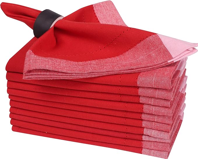 Homidate Christmas Cloth Napkins Set of 12 – 20x20 Red Cotton with Double Hemstitch – Soft, Durable & Washable Table Napkins for Farmhouse Décor, Thanksgiving, Holiday Parties & Everyday Use