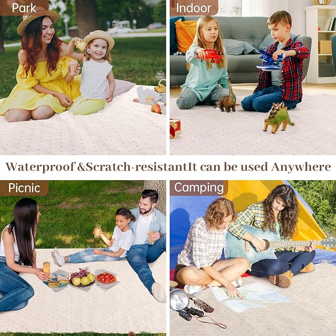 Picnic Blanket Large Waterproof,Gingham Picnic Mat for Beach 79”x 57”,Outdoor Picnic Mat Beach Blanket,sandproof Foldable Beach Blanket for Camping, Park, Beach, Grass, Indoors,Lawn,Hiking, Travel