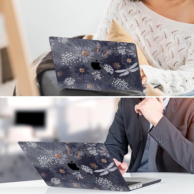 TWOLSKOO Compatible with M4 MacBook Air 15 inch Case 2025-2023 Released Model M4 A3241 M3 A3114 M2 A2941, Plastic Hard Shell & Screen Protector & Keyboard Cover & Trackpad Film, Wild Flower