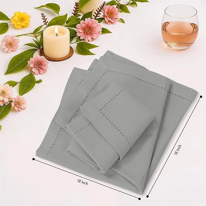 Ruvanti Cloth Napkins - 100% Cotton Dinner Napkins, Hem Stitched Corners, 18x18 Inch, 12 Pack - Soft, Absorbent, Durable, Reusable, Wrinkle Resistant for Formal Dining & Everyday Use - Wild Dove
