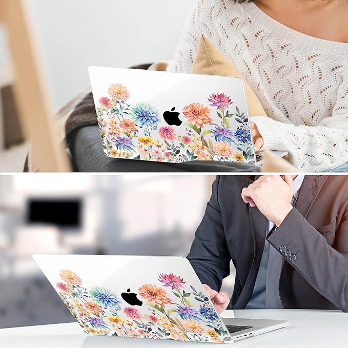 TWOLSKOO for M4 MacBook Air 13.6 inch Case 2025-2022 Release M4 A3240 M3 A3113 M2 A2681, Plastic Hard Shell & Screen Protector & Keyboard Cover & Trackpad Film, Beautiful Flowers