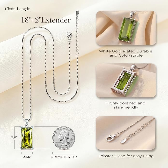 Minimalist Square 8mm×16mm Birthstone Sterling Silver Necklace - Hypoallergenic, Lightweight, Gift for Her