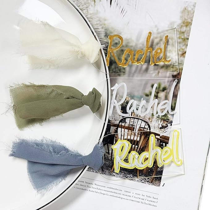 30Pcs Acrylic Place Card for Wedding Clear Transparent Acrylic DIY Table Seating Cards Wedding Supplies with White Ribbon