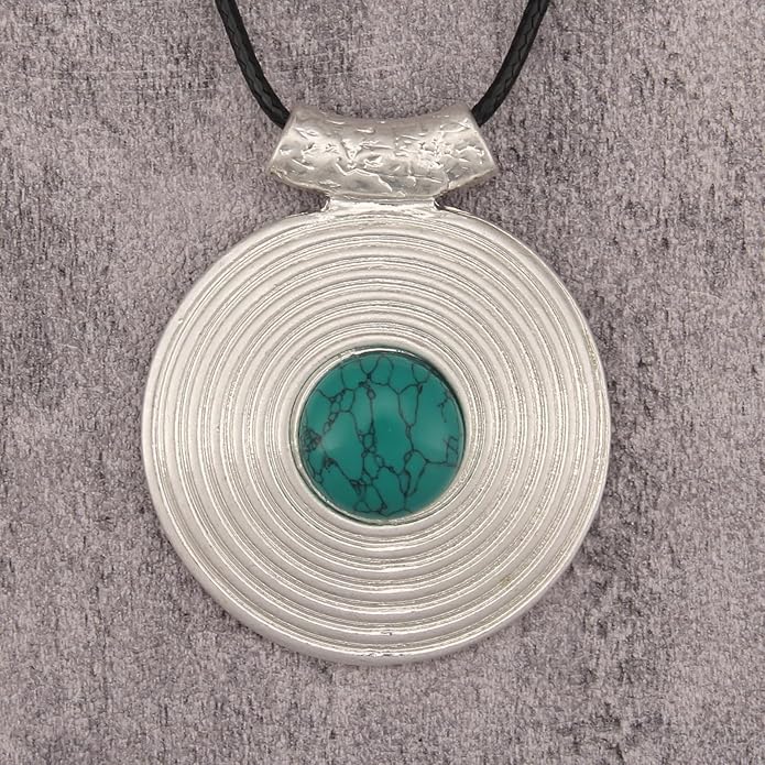 Boho Leather Necklace Women Bohemian Brown Circle Pendant Necklace Choker Long Necklaces for Women Boho Ring Large Pendant