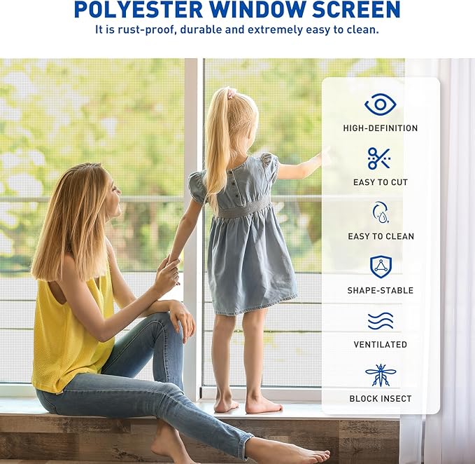 MAGZO Window Screen Replacement Mesh Roll, 37.4in × 16.4ft Upgraded Density 48x48 Mesh 0.12mm WD High Definition Siftproof Screen for Porch Doors Repair Kit, Ideal for Patio, Sliding Doors