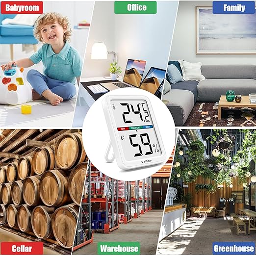 Vaikby Precision Hygrometer - Indoor Humidity Meter and Room Thermometer with Temperature Gauge, Digital Monitor for Home Comfort, Wall-Mounted or Tabletop, Energy-Efficient Sensor for Nursery & House