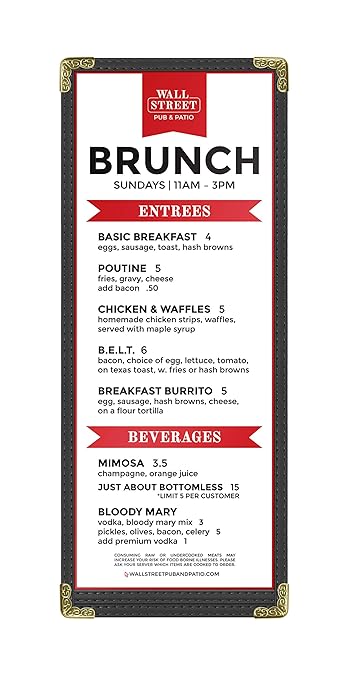 Goodsmart Restaurant Menu Covers - Black, 25 Pack, 4.25" x 11", 1-Page/2-View, Top-Loading Vinyl Menu Holders with Clear Sleeves, Double-Stitched Edge, Leather-Style Café Covers with Gold Corners