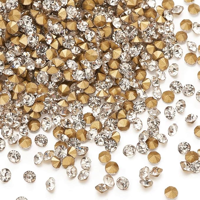 Fashewelry 3mm Pointed Back Clear Glass Rhinestone 1440pcs Mini Crystal Diamante Gems Gold Plated for Nail Art Craft Replacing Jewelry